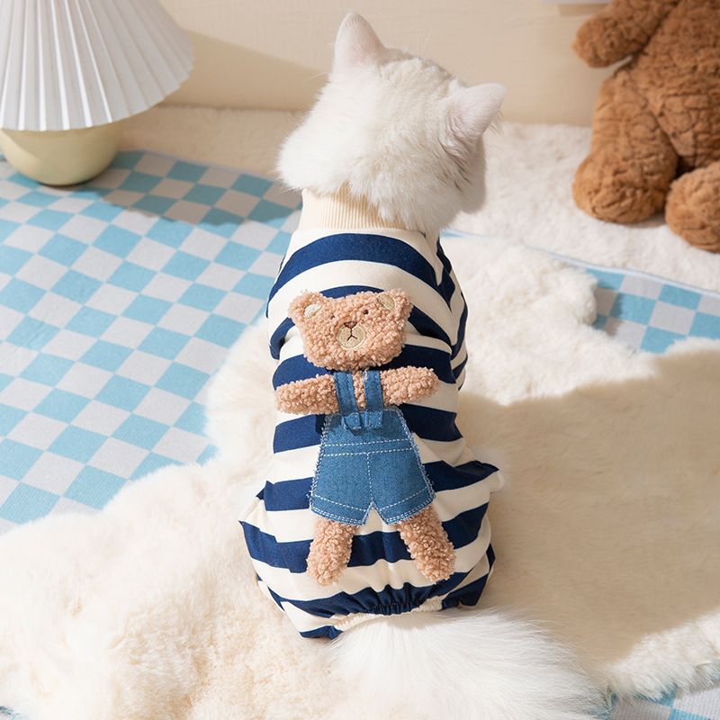 Navy Blue Stripes with Bear